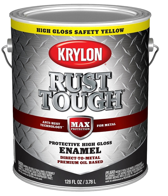 Krylon Rust Tough K09736008 Rust Preventative Paint, Gloss Sheen, Safety Yellow/Sun, 1 gal, 400 sq-ft/gal Coverage Area, Pack of 4