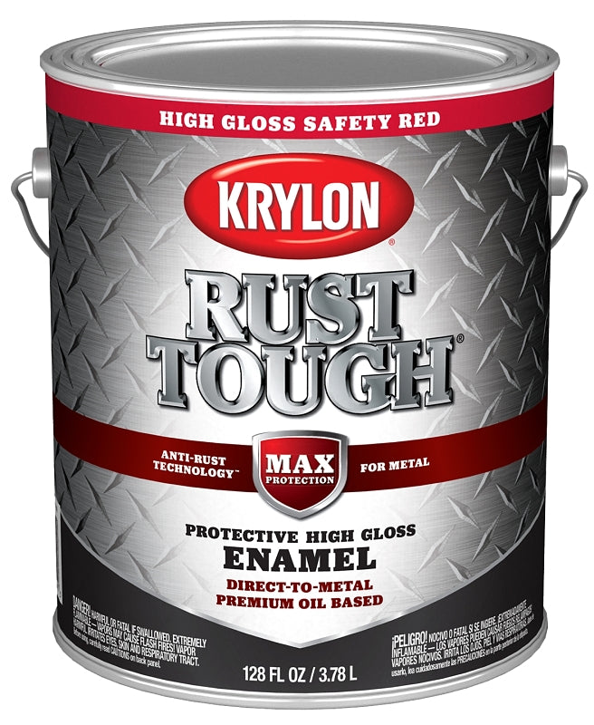 Krylon Rust Tough K09737008 Rust Preventative Paint, Gloss Sheen, Radiant/Safety Red, 1 gal, 400 sq-ft/gal Coverage Area, Pack of 4