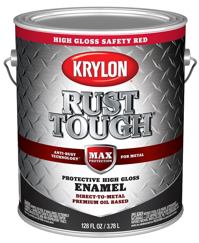 Krylon Rust Tough K09737008 Rust Preventative Paint, Gloss Sheen, Radiant/Safety Red, 1 gal, 400 sq-ft/gal Coverage Area, Pack of 4