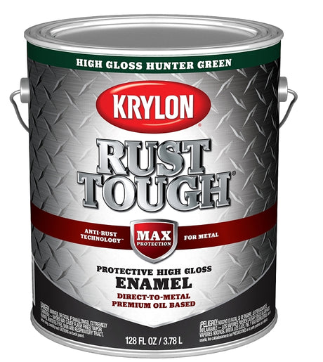 Krylon Rust Tough K09739008 Rust Preventative Paint, Gloss Sheen, Hunter Green, 1 gal, 400 sq-ft/gal Coverage Area, Pack of 4
