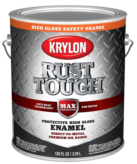 Krylon Rust Tough K09768008 Rust Preventative Paint, Gloss Sheen, Safety Orange, 1 gal, 400 sq-ft/gal Coverage Area, Pack of 4