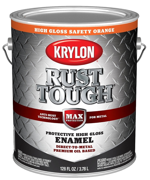 Krylon Rust Tough K09768008 Rust Preventative Paint, Gloss Sheen, Safety Orange, 1 gal, 400 sq-ft/gal Coverage Area, Pack of 4