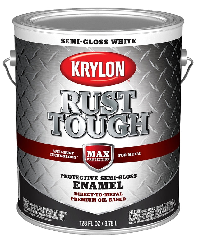 Krylon Rust Tough K09734008 Rust Preventative Paint, Semi-Gloss Sheen, White, 1 gal, 400 sq-ft/gal Coverage Area, Pack of 4