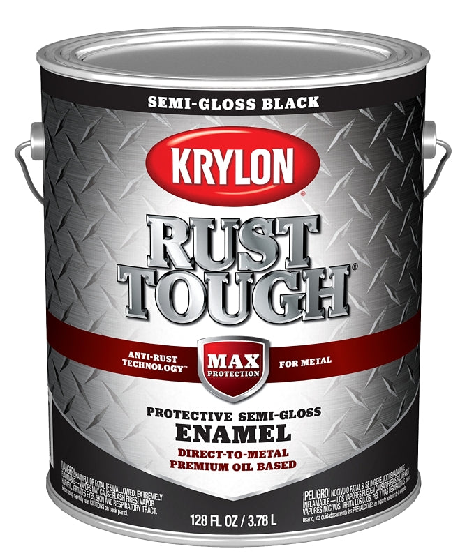 Krylon Rust Tough K09735008 Rust Preventative Paint, Semi-Gloss Sheen, Black, 1 gal, 400 sq-ft/gal Coverage Area, Pack of 4
