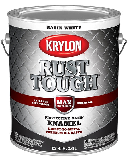 Krylon Rust Tough K09732008 Rust Preventative Paint, Satin Sheen, White, 1 gal, 400 sq-ft/gal Coverage Area, Pack of 4