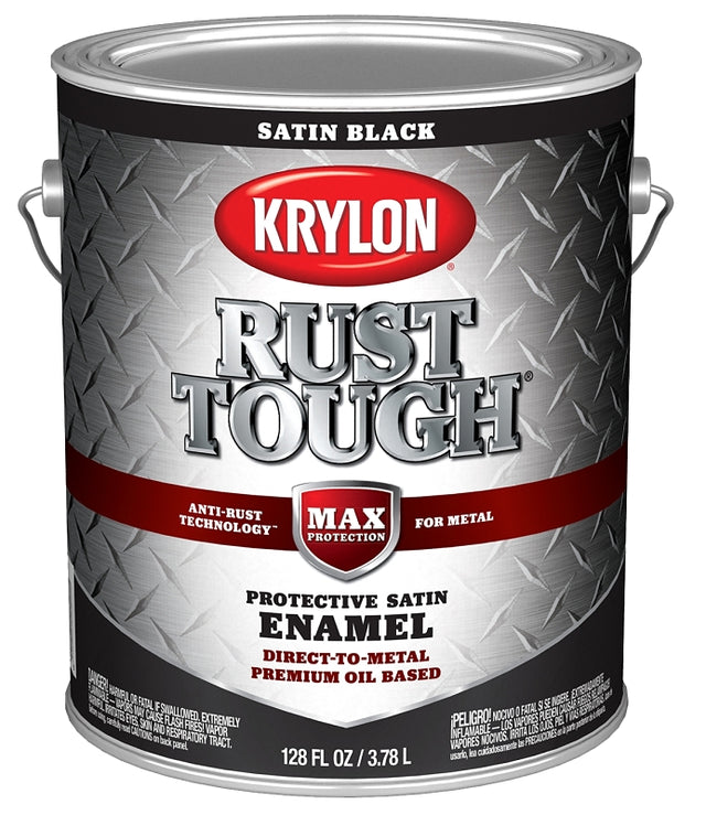 Krylon Rust Tough K09733008 Rust Preventative Paint, Satin Sheen, Black, 1 gal, 400 sq-ft/gal Coverage Area, Pack of 4