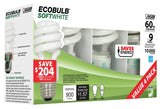 Feit Electric ESL13T/4 Compact Fluorescent Bulb, 13 W, Twist Lamp, E26 Medium Lamp Base, 825 Lumens, 2700 K Color Temp