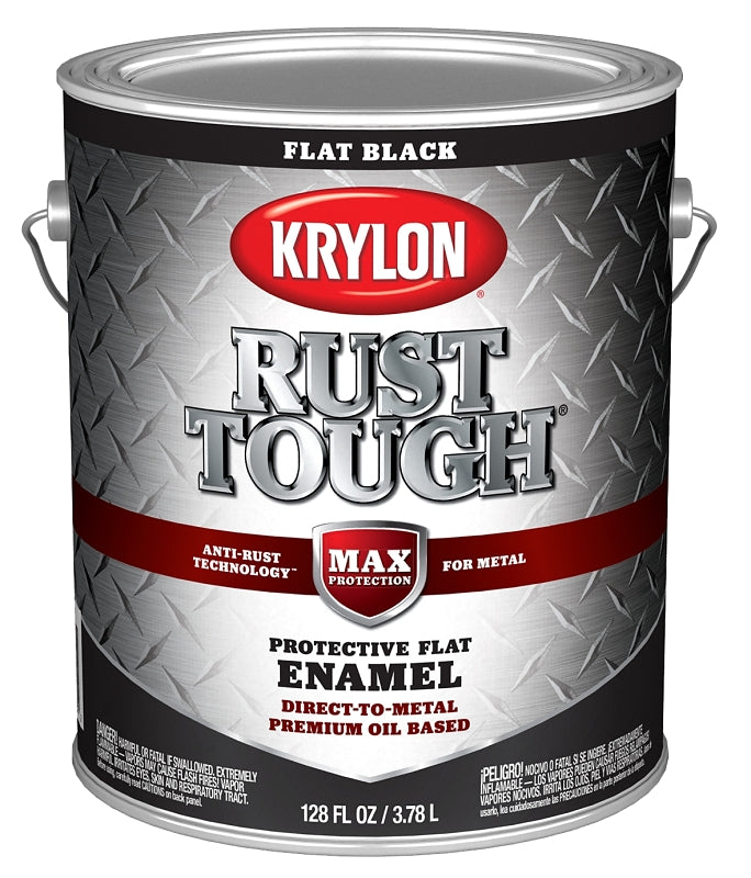 Krylon Rust Tough K09731008 Rust Preventative Paint, Flat Sheen, Black, 1 gal, 400 sq-ft/gal Coverage Area, Pack of 4
