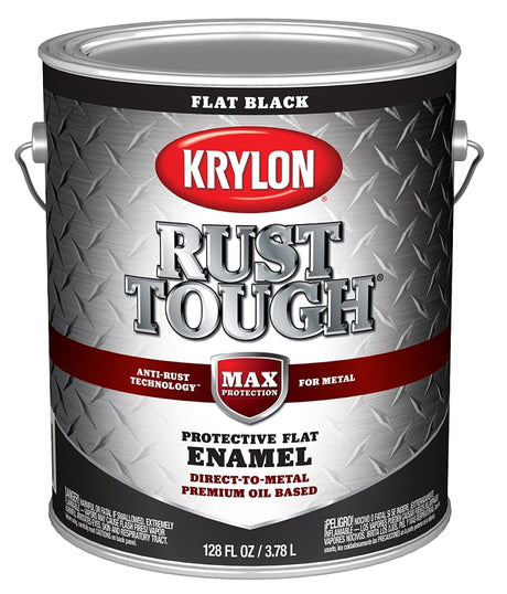 Krylon Rust Tough K09731008 Rust Preventative Paint, Flat Sheen, Black, 1 gal, 400 sq-ft/gal Coverage Area, Pack of 4
