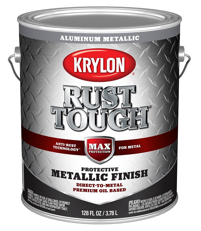 Krylon Rust Tough K09742008 Enamel Paint, Metallic Aluminum, 1 gal, Pack of 4