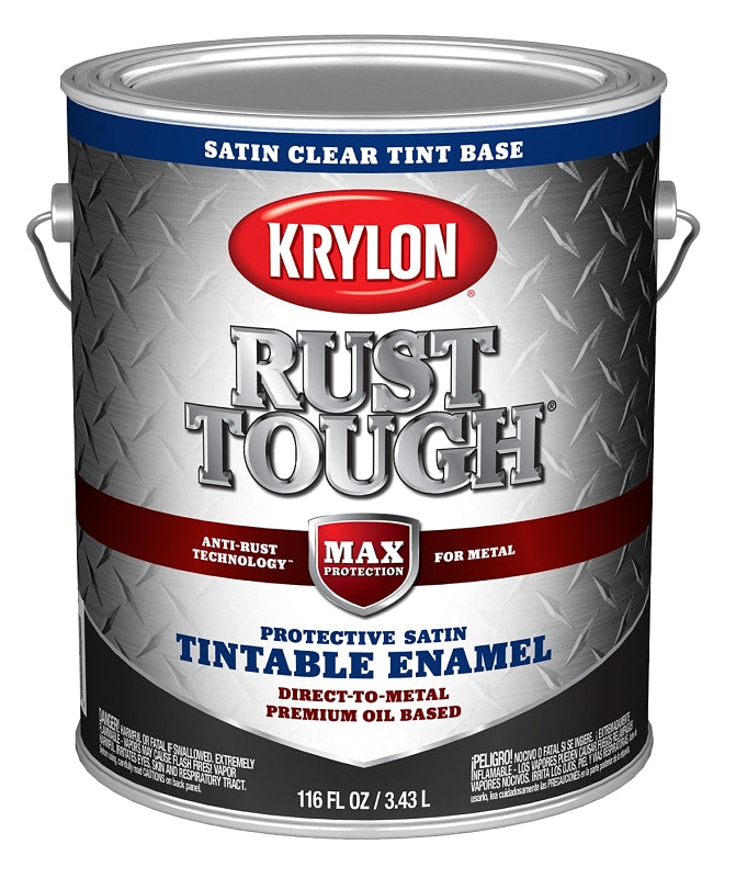 Krylon Rust Tough K09751008 Enamel Paint, Satin, Clear, 1 gal, Pack of 4