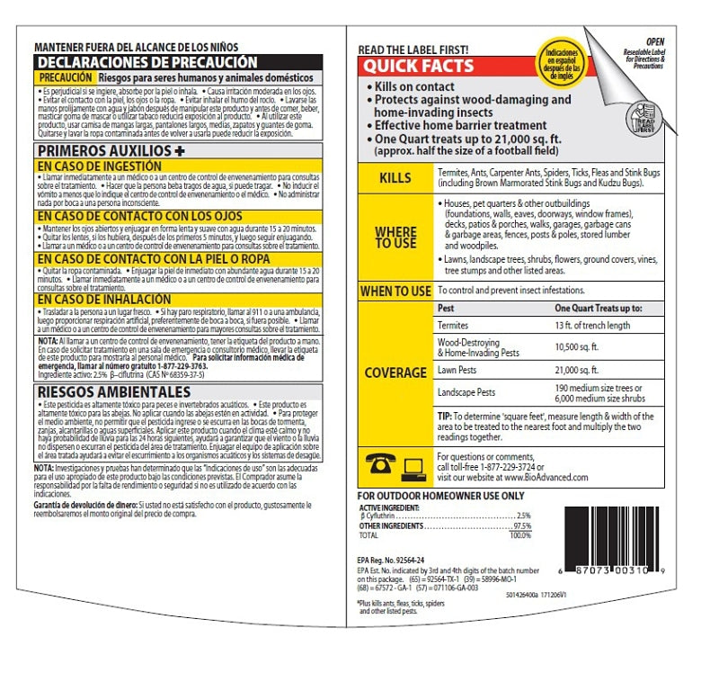 BioAdvanced 700310B Ant and Termite Killer, Liquid, Brush, Spray Application, Outdoor, 32 oz Bottle