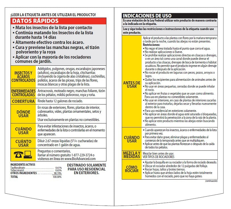 BioAdvanced 3-IN-1 820065B Insect, Disease and Plant Mite Control, Concentrate, Spray Application, 32 oz, Bottle