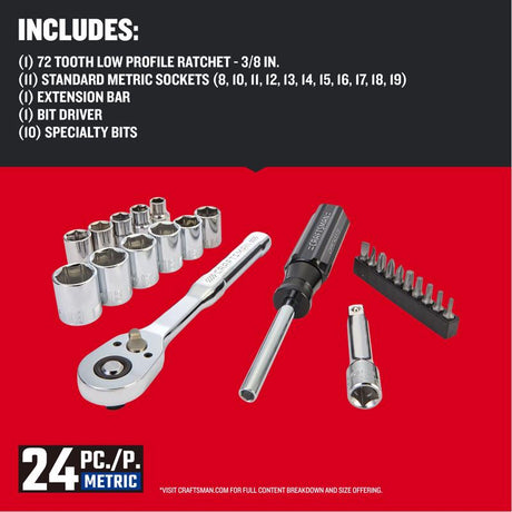 Craftsman 3/8 in. drive Metric 6 Point Nano Mechanic's Tool Set 24 pc