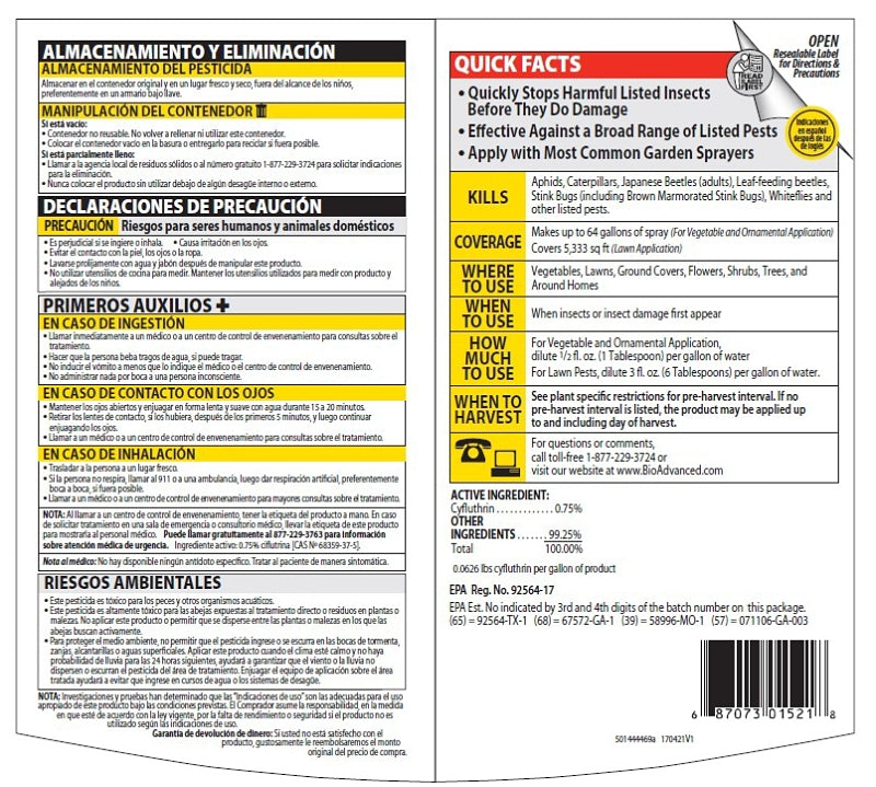 BioAdvanced 701521A Vegetable and Garden Insecticide, Liquid, Spray Application, 32 oz Bottle