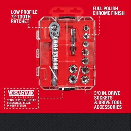 Craftsman 3/8 in. drive SAE 6 Point Socket and Ratchet Set 11 pc