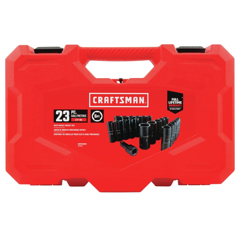 Craftsman 1/2 in. drive Metric and SAE 6 Point Deep Impact Socket Set 23 pc