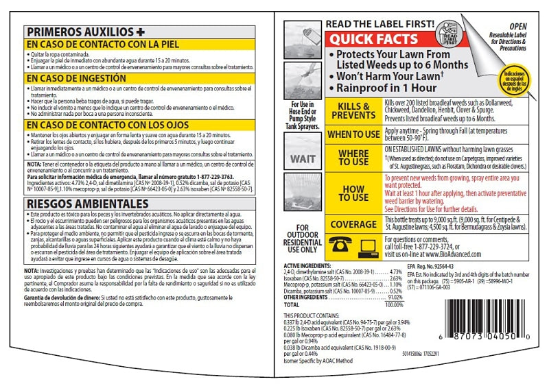 BioAdvanced 704050B Weed Control, Liquid, White, Spray Application, 24 oz