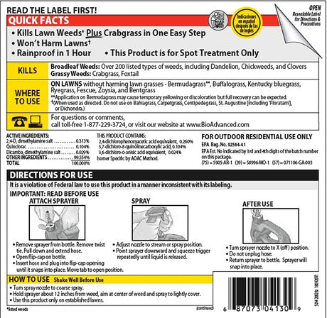 BioAdvanced 704130A Weed and Crabgrass Killer, Liquid, Black/Brown, 1 gal Bottle