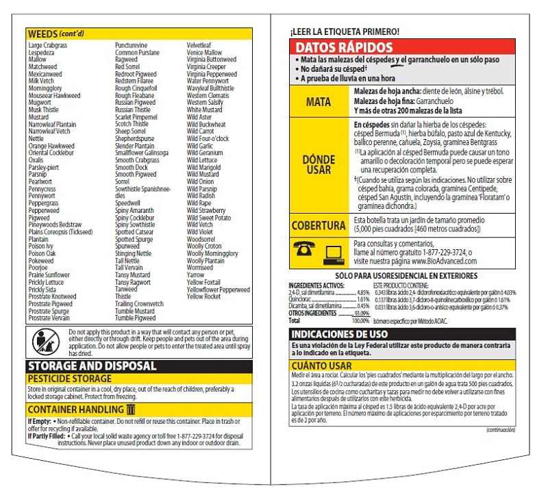 BioAdvanced 704140A Crabgrass and Weed Killer, Liquid, Black/Brown, 40 oz Bottle