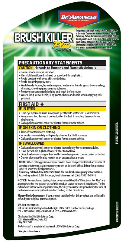 BioAdvanced 704640B Series Brush Killer, Compositions: Triclopyr, Triethylamine Salt, Ethanol, 32 oz Bottle, Liquid