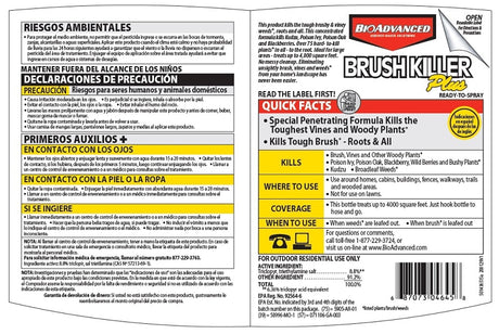 BioAdvanced 704645A Series Brush Killer, Compositions: Triclopyr, Triethylamine Salt, 32 oz Bottle, Liquid, Clear
