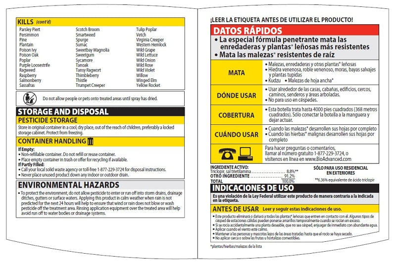 BioAdvanced 704645A Series Brush Killer, Compositions: Triclopyr, Triethylamine Salt, 32 oz Bottle, Liquid, Clear