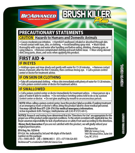 BioAdvanced 704645A Series Brush Killer, Compositions: Triclopyr, Triethylamine Salt, 32 oz Bottle, Liquid, Clear