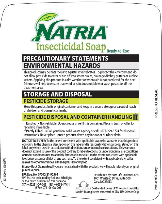 Natria 706230A Insecticidal Soap, Liquid, Spray Application, 24 oz Can