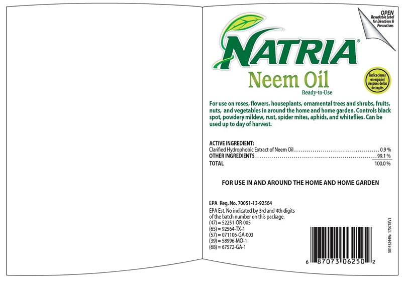 Natria 706250A Neem Oil, Liquid, Spray Application, Indoor, Outdoor, 24 oz Can