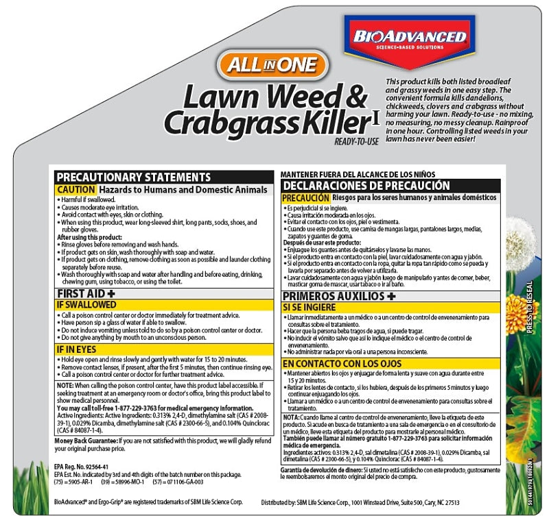 BioAdvanced 704138A Weed and Crabgrass Killer, Liquid, Black/Brown, 1.3 gal