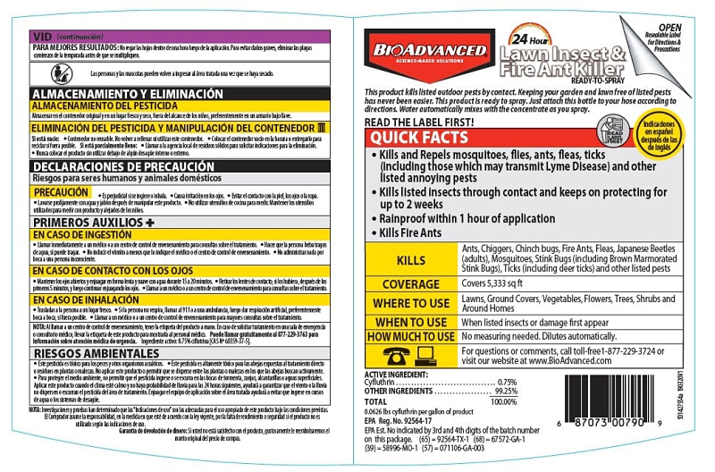 BioAdvanced 700790A RTU Lawn Insect and Fire Ant Killer, Liquid, Spray Application, Outdoor, 32 oz Bottle
