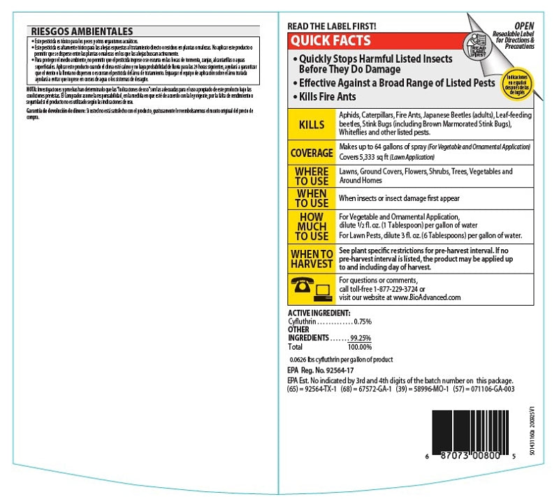 BioAdvanced 700800A Concentrated Insect and Fire Ant Killer, Liquid, Spray Application, Outdoor, 32 oz Bottle