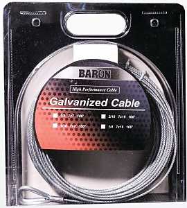 Baron 0 7005/50070 Aircraft Cable, 3/16 in Dia, 50 ft L, 740 lb Working Load, Galvanized Steel