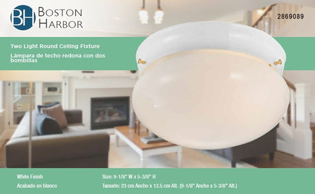 Boston Harbor F14BB02-8005-WH Two Light Round Ceiling Fixture, 120 V, 60 W, 2-Lamp, A19 or CFL Lamp, White Fixture
