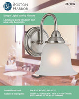 Boston Harbor LYB130928-1VL-BN Wall Sconce, 60 W, 1-Lamp, A19 or CFL Lamp, Steel Fixture, Brushed Nickel Fixture