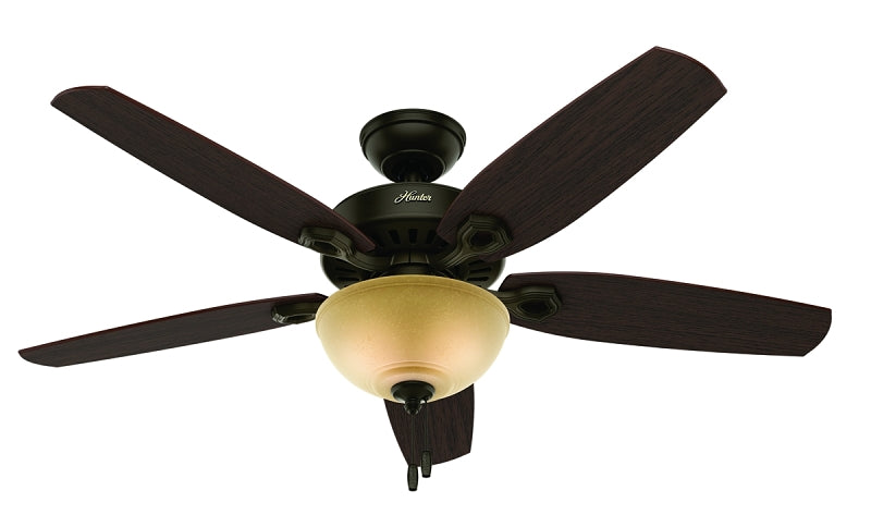 Hunter 53091 Ceiling Fan, 5110 cfm Air, 5-Blade, Brazilian Cherry/Stained Oak Blade, 52 in Sweep, 3-Speed