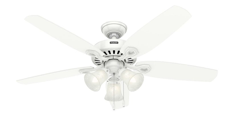 Hunter 53236 Ceiling Fan, 5-Blade, Snow White Blade, 52 in Sweep, 3-Speed, With Lights: Yes