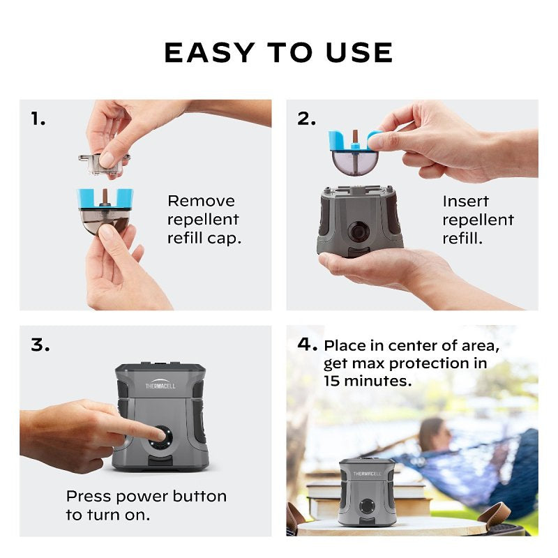 Thermacell EX90GREY Rechargeable Mosquito Repeller, 20 ft Coverage Area, Gray Housing