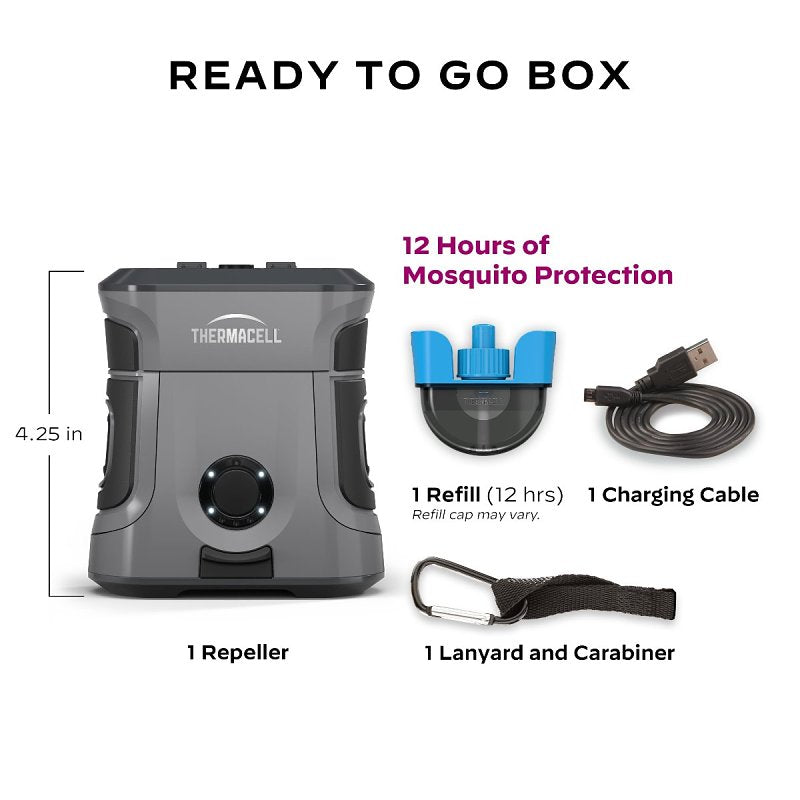 Thermacell EX90GREY Rechargeable Mosquito Repeller, 20 ft Coverage Area, Gray Housing