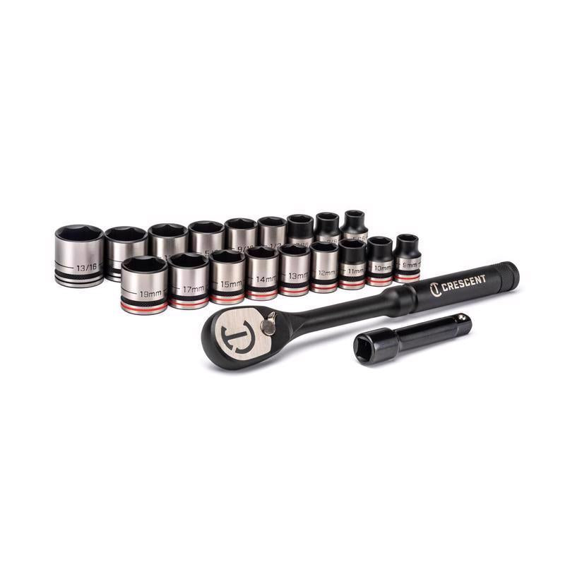 Steel Grip 1/4 and 3/8 in. drive Metric and SAE Socket and Ratchet Set 40 pc