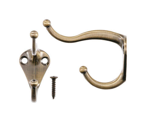 Ace 3 in. L Antique Brass Gold Brass Small Coat and Hat Hook 2 pk, Pack of 5