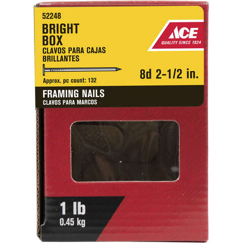 Ace 8D 2-1/2 in. Framing Bright Steel Nail Flat Head 1 lb