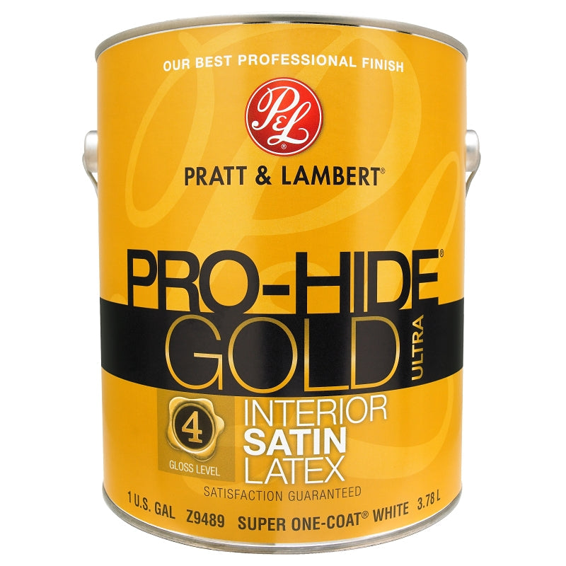 Pratt & Lambert Pro-Hide Gold Ultra Series 0000Z9489-16 Interior Paint, Satin Sheen, Super White, 1 gal Pack of 4