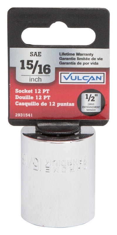 Vulcan MT6517999 Drive Socket, 15/16 in Socket, 1/2 in Drive, 12-Point, Chrome Vanadium Steel, Chrome