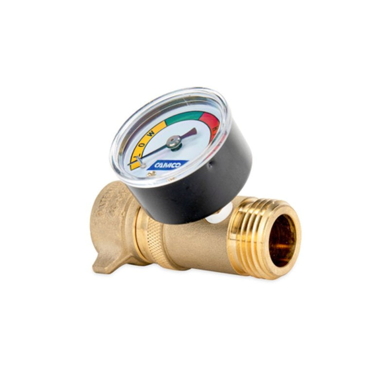 Camco USA 40063 Water Pressure Regulator with Gauge, Threaded, 125 psi Pressure, Brass
