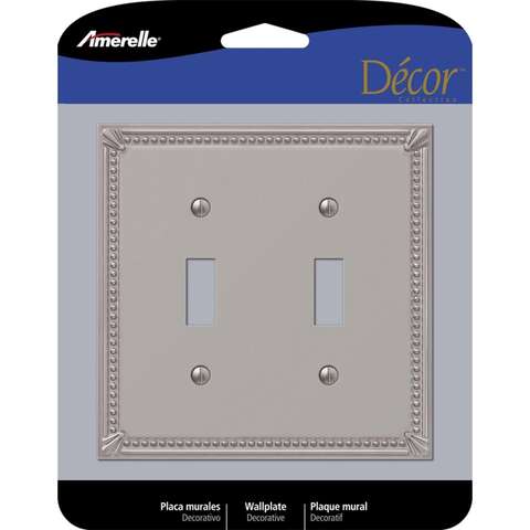 Amerelle Imperial Bead Brushed Nickel 2 gang Die-Cast Metal Toggle Wall Plate 1 pk