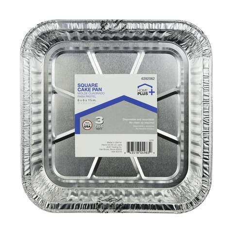 Home Plus Durable Foil 8 in. W X 8 in. L Square Cake Pan Silver 3 pk, Pack of 12