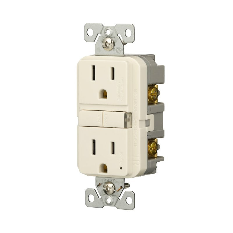 Eaton TRGF15LA Self-Test GFCI Receptacle, 125 V, 15 A, NEMA: NEMA 5-15R, Back, Side Wiring, Light Almond