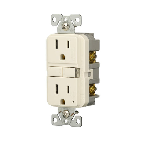 Eaton TRGF15LA Self-Test GFCI Receptacle, 125 V, 15 A, NEMA: NEMA 5-15R, Back, Side Wiring, Light Almond